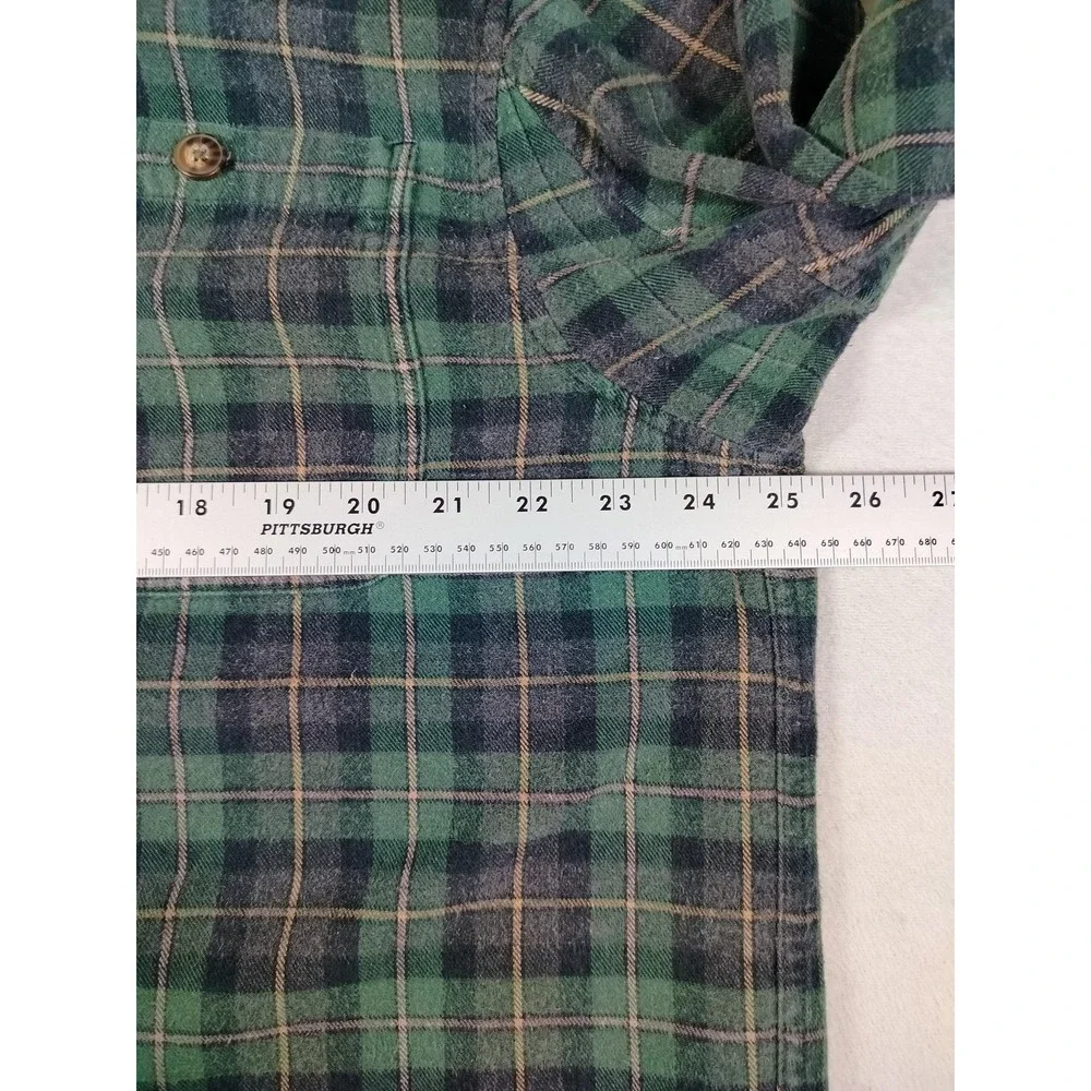 Duluth Trading Co Free Swingin Flannel Shirt Mens Large Green Plaid Workwear